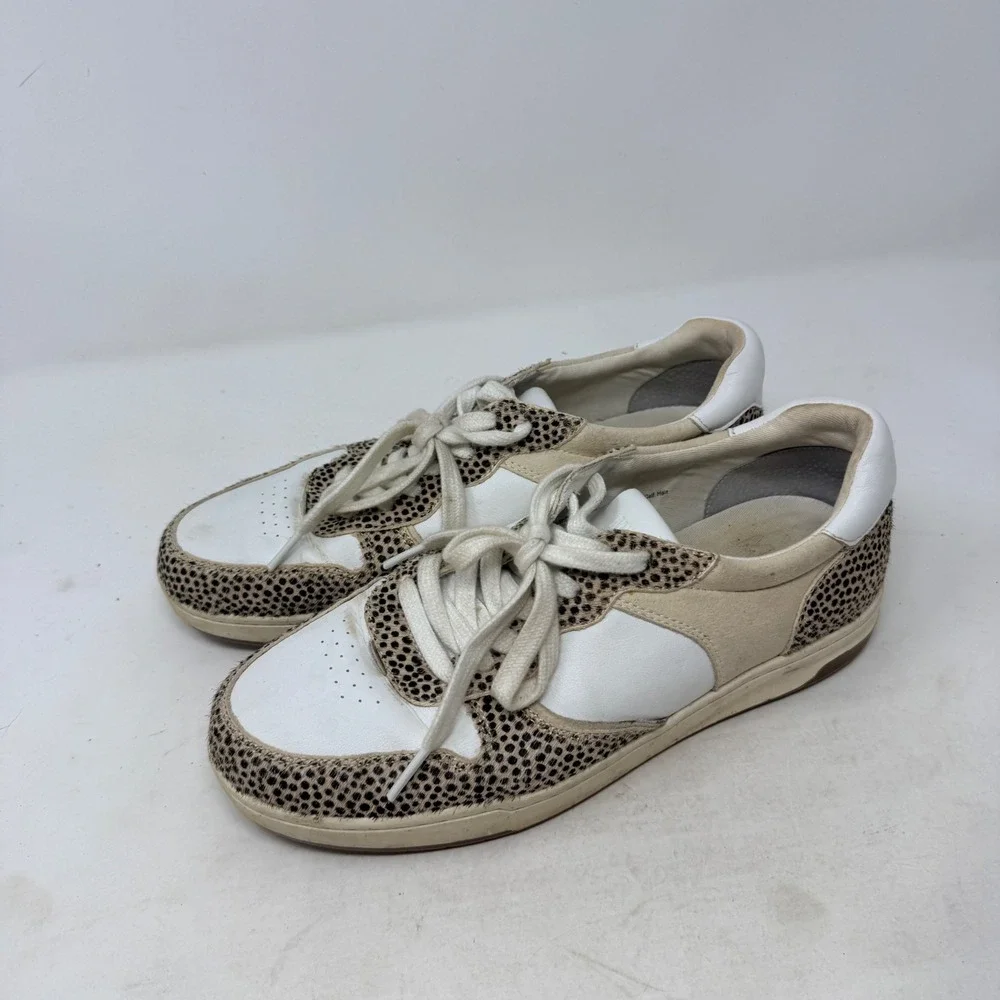 Madewell Court Sneakers 9.5 White Leather Cheetah Real Calf Hair Low Top‎